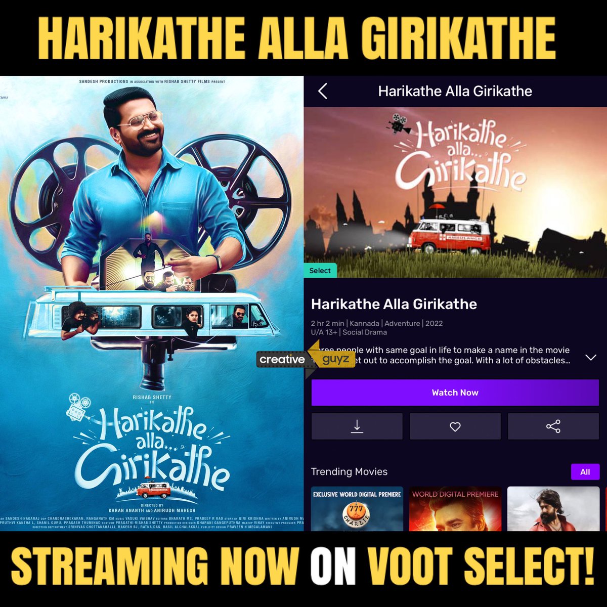 creativeguyz77's tweet image. Catch this laugh riot now - Only on @VootSelect 
#HKGK

@shetty_rishab @AnirudhMahesh @KaranananthA #CreativeGuyz