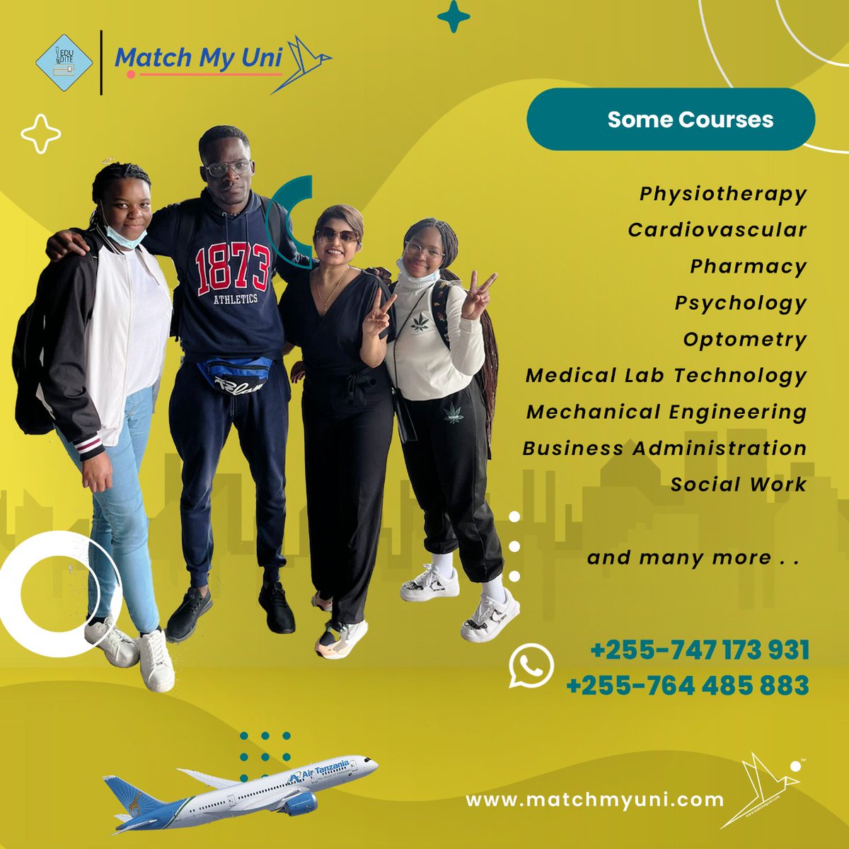 matchmyuni's tweet photo. Our Director is in Tanzania! Study abroad in your dream country. We are affordable! βοΈ
#Tanzania #Zambia #Zimbabwe #Lesotho #Namibia #StudyAbroad #Edudite #School #University #Education #HigherEducation #USA #UK #India #Pharmacy #Physiotherapy #Nursing #Engineering #Psychology https://t.co/QMbvEFnCr1