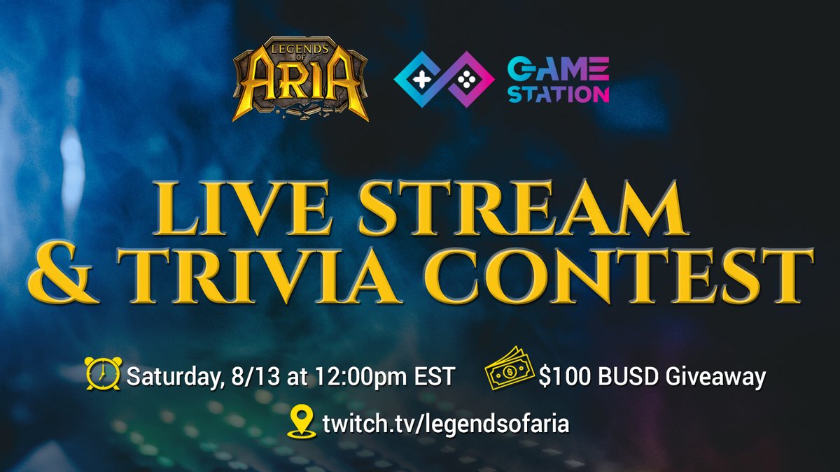 GameStationIO's tweet photo. @LegendsOfAria x #GameStation TWITCH &amp; Trivia Contest ❗

🥊Experience the  game from multiple angles as 3 players showcase their skills whilst battling for success. 

🔥$100 of BUSD #giveaway🔥

⏰Date &amp; Time: 13 Aug 12pm EST
🏠https://t.co/6GKJ90aDBW 

Like, RT and comment https://t.co/RJkOr7GIwN