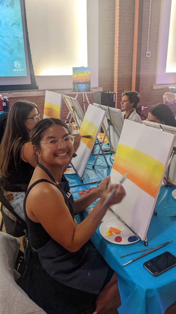 UbisoftToronto's tweet photo. 🎨 We put our painting caps on and created some masterpieces! 

🤩 For our very first AFK Creative, we went for Paint Nite, an instructor-led session that gave us tons of artsy feels. 

😉 Want to get in on the fun? Join the team ➡ https://t.co/EyvovlsiOX https://t.co/ulaaplCVhW
