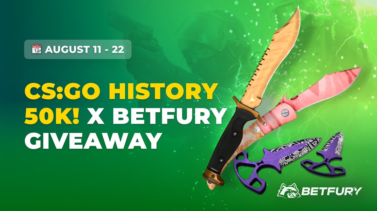 CSGOSnipeGG's tweet photo. 💎50000 FOLLOWERS GIVEAWAY SPECIAL💎

°Bowie Knife Tiger Tooth
°Navaja Knife Slaughter
°Shadow Daggers Freehand

To join you must;
- Follow @csgohappyimages 📤
-Follow @BetFury_Sport and @CSGOhistories 📥
- Like &amp; Retweet this post!!🔁

Rolling in 10 days.⭐️
GL&amp;HF everyone https://t.co/854U4aj4tB