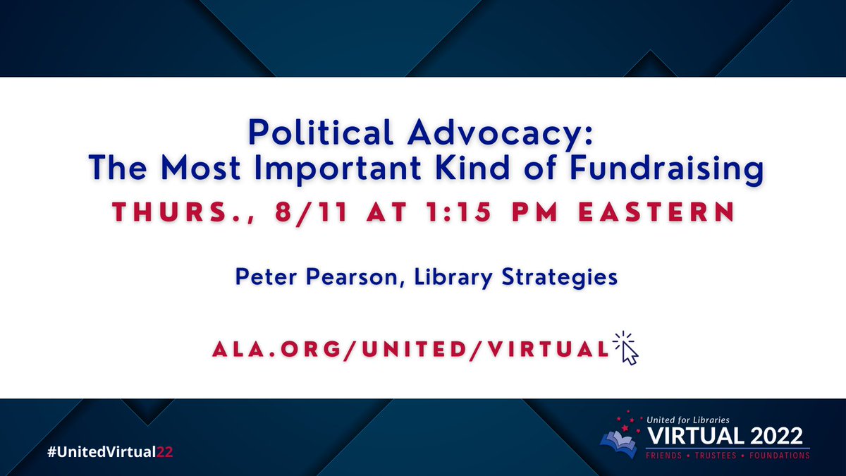 ala_united's tweet photo. Our next #UnitedVirtual22 session features United board member Peter Pearson, who will offer guidance to #libraryfriends and #libraryfoundations on the importance of engaging in local political advocacy. https://t.co/FIdDunhRIX https://t.co/8sJc3qhnhF