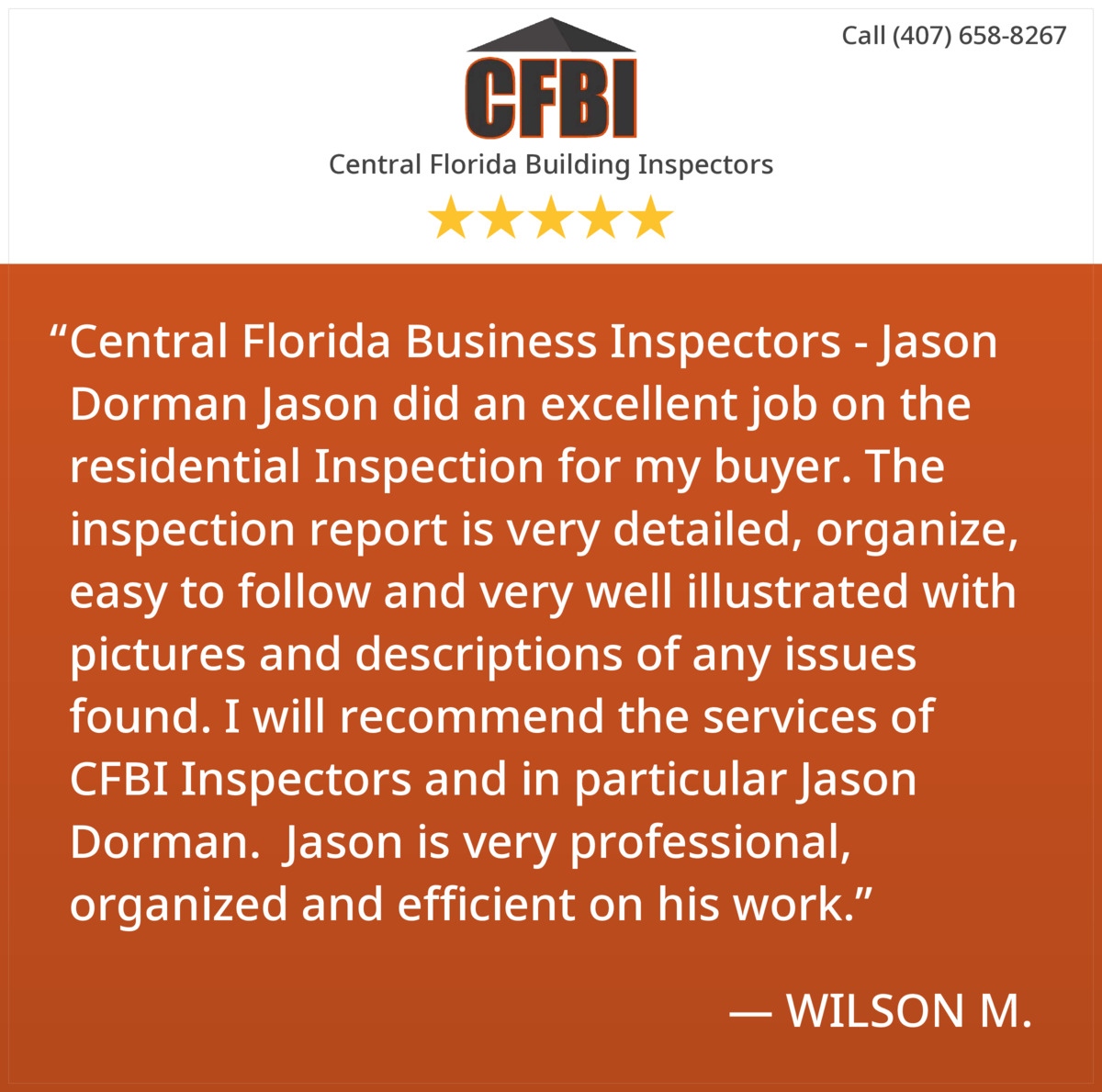 cfbinspect's tweet photo. Wilson, it was a pleasure working with you and your buyer! Jason is an amazing inspector, but did you know we have 14 others just like him?! That's right, we have 15 inspectors, so it's quick and easy to schedule! 🧡 #CFBI #homeinspection #thankyou #review #ThankfulThursday https://t.co/PqyIWrwMQ0
