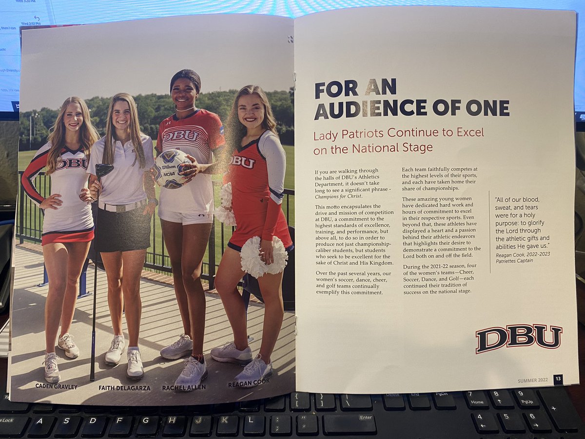 Callie Taylor (@callietaylordbu) on Twitter photo Awesome piece in the latest DBU Report about the success of our women’s programs here at DBU. Great job ladies! <a href="/DBUCheer/">DBU Cheer</a> <a href="/DBU_GOLF/">DBU Golf</a> <a href="/DBUWomensSoccer/">DBU Women's Soccer</a> <a href="/DBUPatriettes/">DBU Patriettes</a> Awesome piece in the latest DBU Report about the success of our women’s programs here at DBU. Great job ladies! <a href="/DBUCheer/">DBU Cheer</a> <a href="/DBU_GOLF/">DBU Golf</a> <a href="/DBUWomensSoccer/">DBU Women's Soccer</a> <a href="/DBUPatriettes/">DBU Patriettes</a>