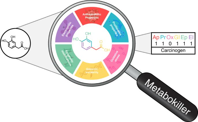 nchembio's tweet photo. A new paper from @ahuja_77, @AayushiMittal16, @mohantys20204 developed Metabokiller, an AI-backed method for carcinogenicity prediction that leverages the biological and chemical properties associated with carcinogens. Free to read link at https://t.co/Z4Ko2ZhPxc https://t.co/7PqQvPPFyj