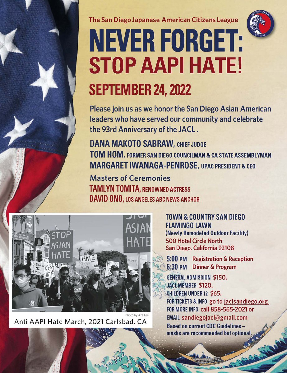 Join us, September 24th! with <a href="/abc7davidono/">David Ono</a> &amp; 
<a href="/thetamlyntomita/">Tamlyn Tomita</a> - jaclsandiego.org/never-forget-2…