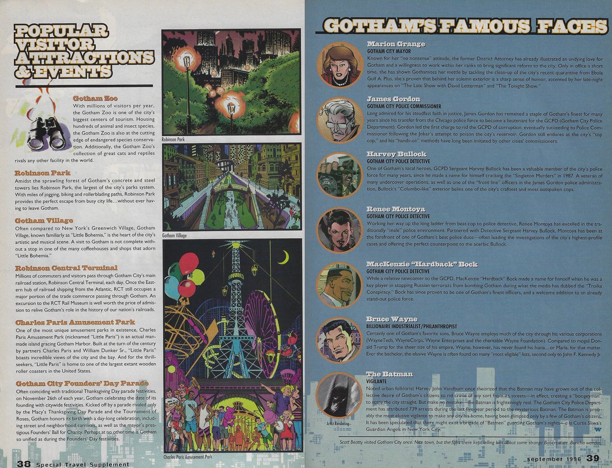 This imaginary travel guide to #Gotham City aka home of the #Batman by @Scott_M_Beatty was the first of many to come for this Wizard Staffer and future #dccomics writer. Scott, where did you pull all the "fake" facts and figures from?