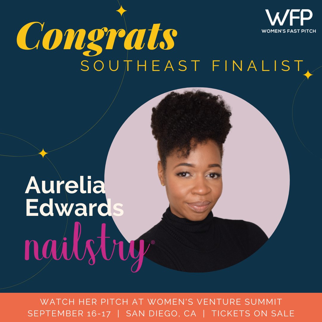 Congrats to the SW #WFP2022 Finalist, <a href="/MsAurieE/">Aurelia Edwards</a>, CEO of <a href="/nailstry/">Nailstry</a>.

Come see her and the other finalists pitch at #WVS2022 in Sept. Tickets are on sale now. Get them here: bit.ly/WVS2022

#StellaLabs #womeninbusiness #femalefounders