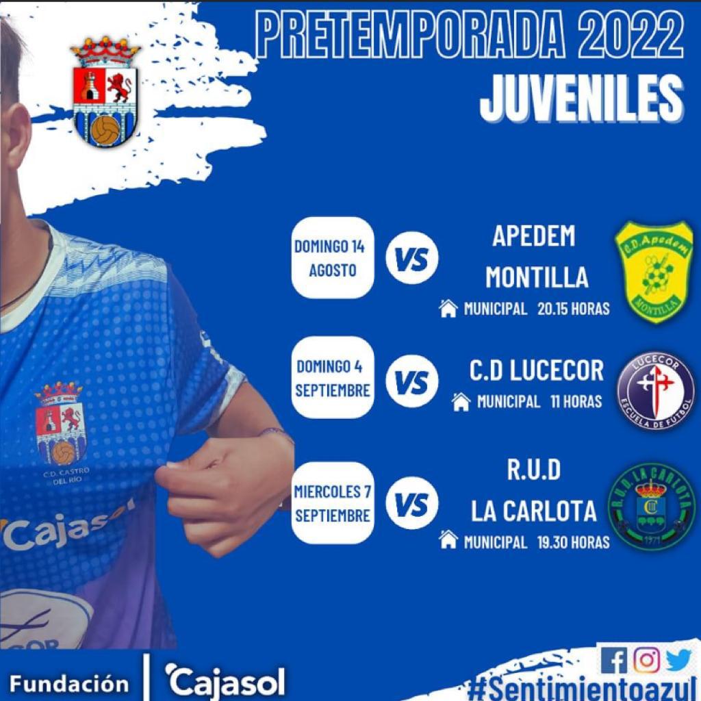 Ya tenemos el calendario 🗓 de los partidos amistosos de nuestro juvenil de tercera andaluza ⚽ para esta pretemporada 😜

Se están cerrando dos partidos más, uno con un rival de entidad 😜❓

#pretemporada 
#SentimientoAzul 
#ElMejorFichajeEresTu
#temporada2323
