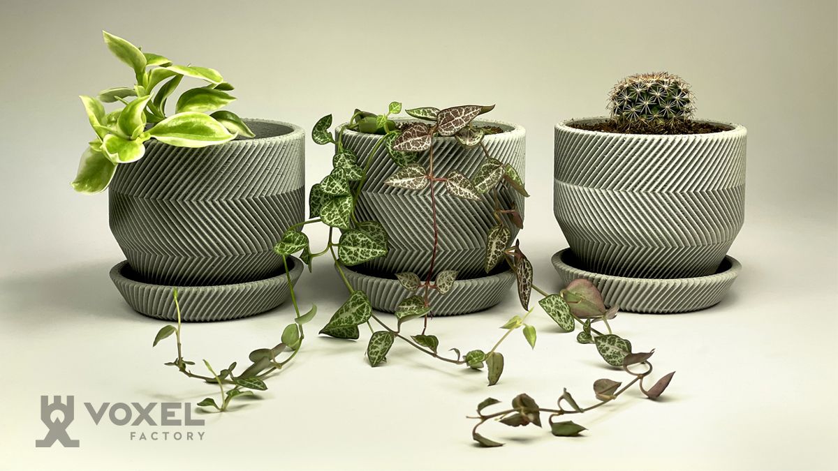 VoxelFactory's tweet image. Voxel Factory wanted some green life in the store!😍
So we printed these beautiful pot plants with some @Polymaker_3D  PolyLite PLA Matte Grey
#stlfile created by markcarwinbarr on #thingiverse
Printed on #Prusa i3 MK3S+ #3Dprinter