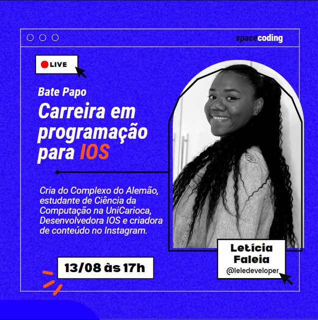 leticiafaleia's tweet image. Fui convidada, pela maravilhosa @sspacecoding - Giulia Bordignon para falar sobre carreira em iOS em uma live, que vai rolar no Instagram. ✨

Se interessou? Anota aí!

#desenvolvimentoios #iOS #carreiraemios #cpx #criadocpx