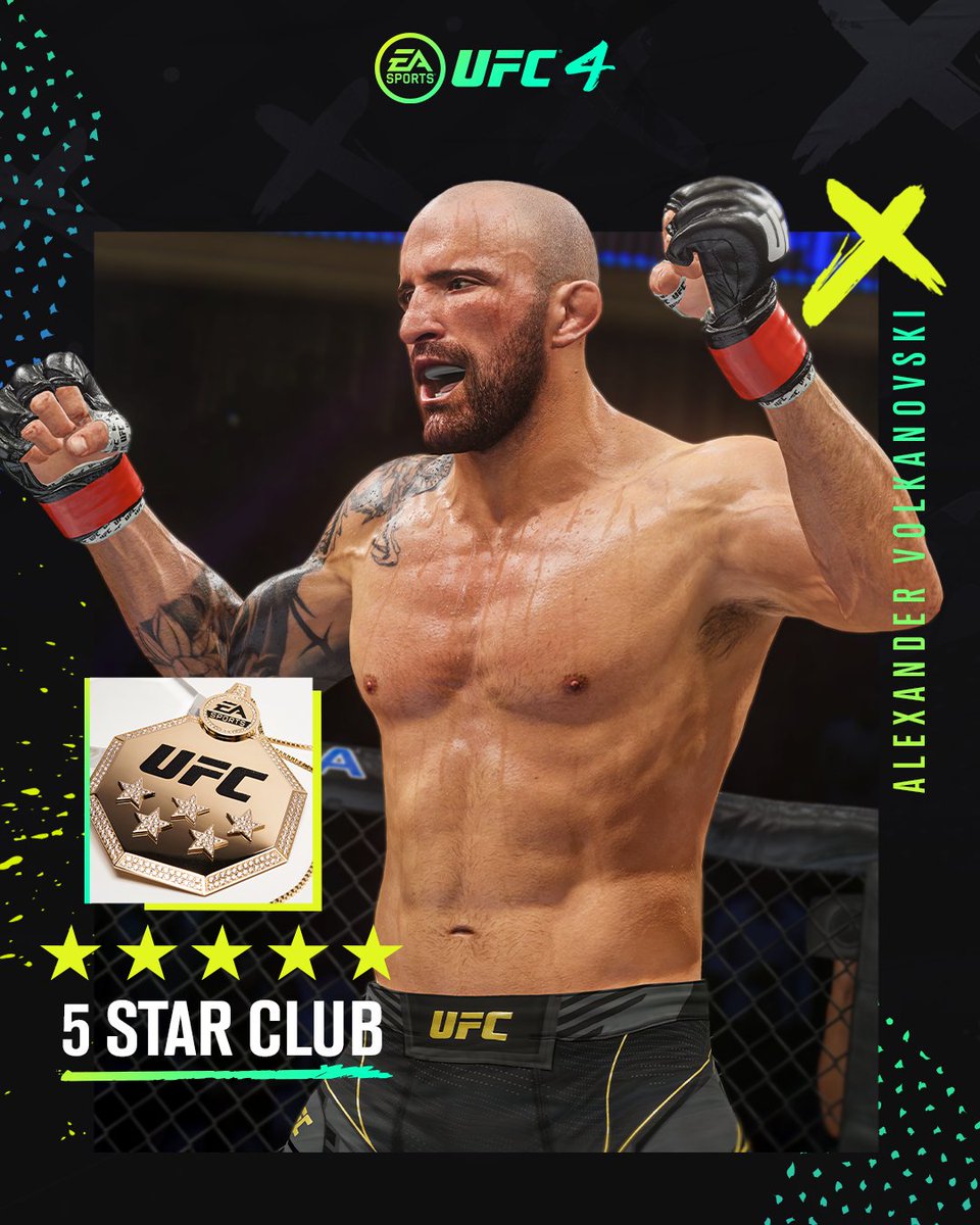 EASPORTSUFC's tweet photo. 22 straight wins ✅
UFC Featherweight Champion ✅
#UFC4 5 Star Club ✅

Fight with The Great NOW 🎮👇
https://t.co/2o8nNcd6aA https://t.co/JvPJb6fBJg