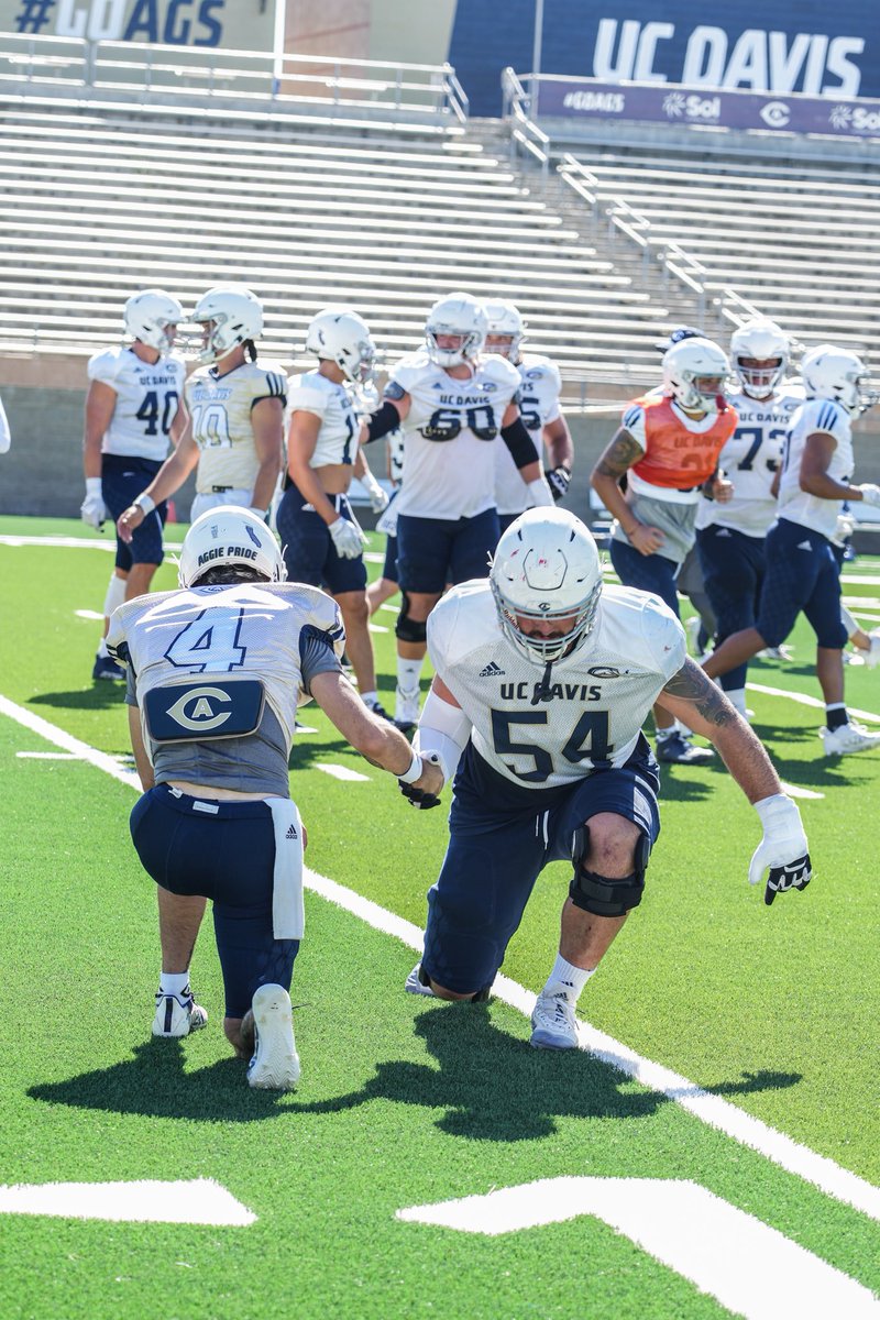 UCDfootball's tweet photo. First day in pads. Another day closer! #GoAgs https://t.co/ZNEmEUFO9w