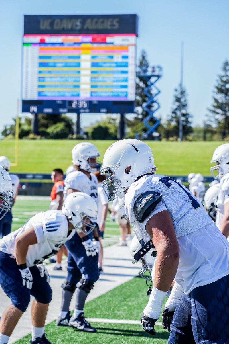 UCDfootball's tweet photo. First day in pads. Another day closer! #GoAgs https://t.co/ZNEmEUFO9w
