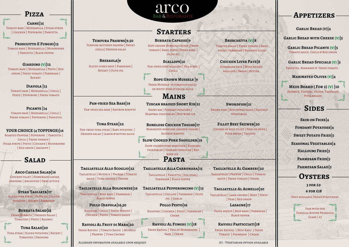 ‼️NEW MENU‼️

Available from Monday, get booking now to try our sensational new dishes. 
Book online at arcocoventry.com

#arcoristorante #newmenu #booknow #exciting #italian #coventry