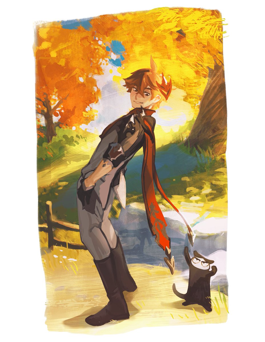 fenkko's tweet image. scarameow and childe. i think childe would be popular with cats