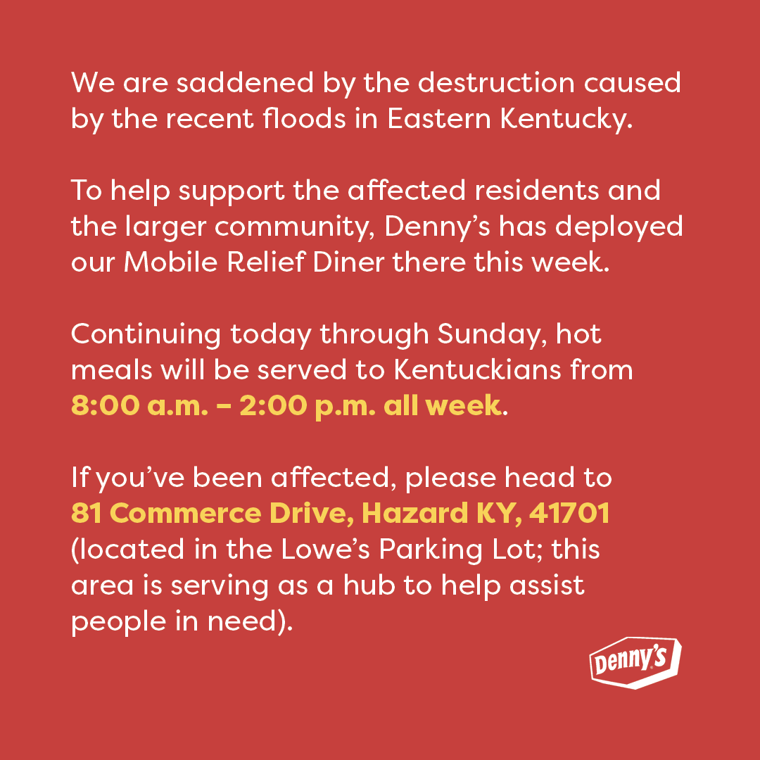 DennysDiner's tweet photo. Our hearts are with the people of Eastern Kentucky ❤ https://t.co/78mWmWL3YQ