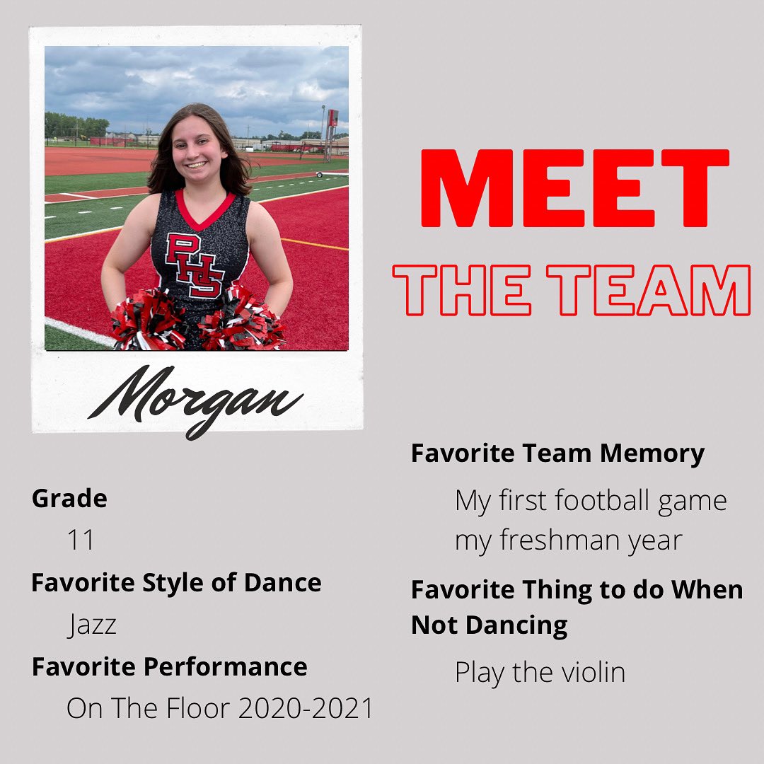 PortageHSDance's tweet photo. Leading up to the first day of school next week we will be introducing our 2022-2023 Team!

Next we have Junior Morgan! ❤️🤍 https://t.co/iOWmpdFxCW
