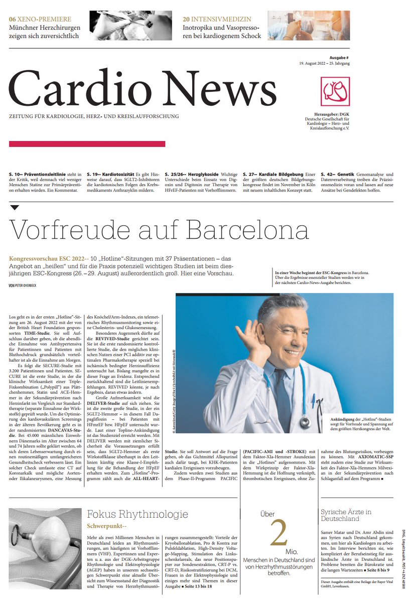 TRassafMD's tweet photo. Wait for August 19 2022
#CardioNews has #Rhythm 
Focus on #rhythmology, trials, techniques, drugs, imaging, genetics and more.
Thanks to #MeinradGawaz, @DGK_org, @SpringerMedizin, and all authors for great work.

Read, discuss, enjoy! https://t.co/USoV1cxdK7