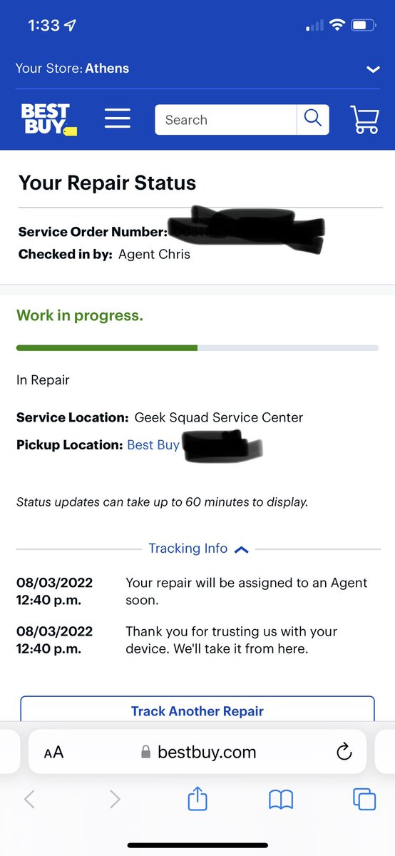 The_Blondeshell's tweet photo. Took my daughter’s iPad to @BestBuy on 8/3 for repair as @Apple suggested. Was told it’d take a week. 8 days later, there’s no updates &amp; the store can’t find our device. This is why I’ve never used @GeekSquad… I hope none of you do either. #BuyerBeware https://t.co/1kTdjgOVZE