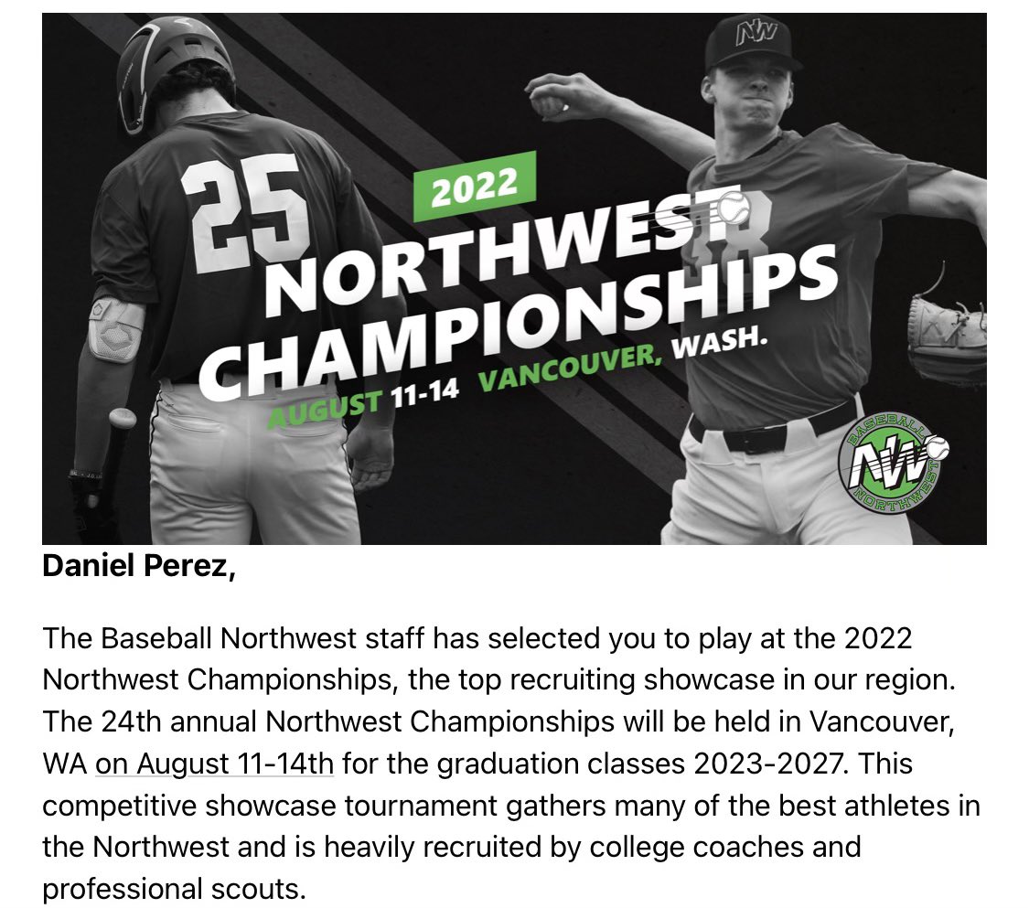 I will be starting on the mound at 3:30pm for WA Metro East  Friday 8/12 at Evergreen HS Field 1.  Thank you <a href="/BaseballNW/">Baseball Northwest</a> for this opportunity! #uncommitted <a href="/MudvilleBBClub/">Mudville Baseball</a>