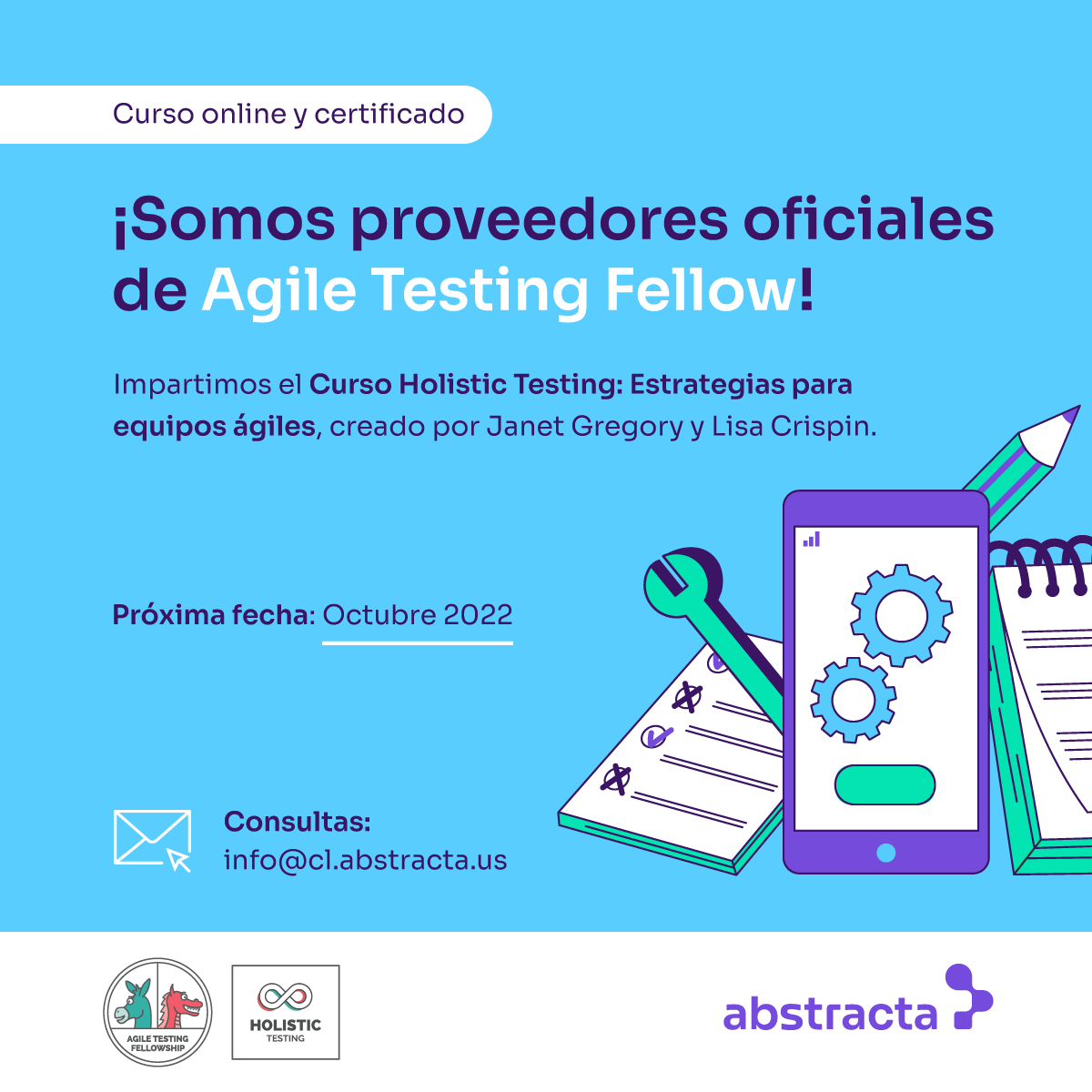 AbstractaLatam's tweet photo. 📣 ¡Somos Proveedores Oficiales de Capacitación de @AgileTFellow!

La comunidad de @lisacrispin y @janetgregoryca, referentes mundiales en #AgileTesting, reúne a los interesados ​​en #agilidad, pruebas y #calidad para compartir ideas y experiencias con otros profesionales #TI ↓ https://t.co/tA2R1R7I3n