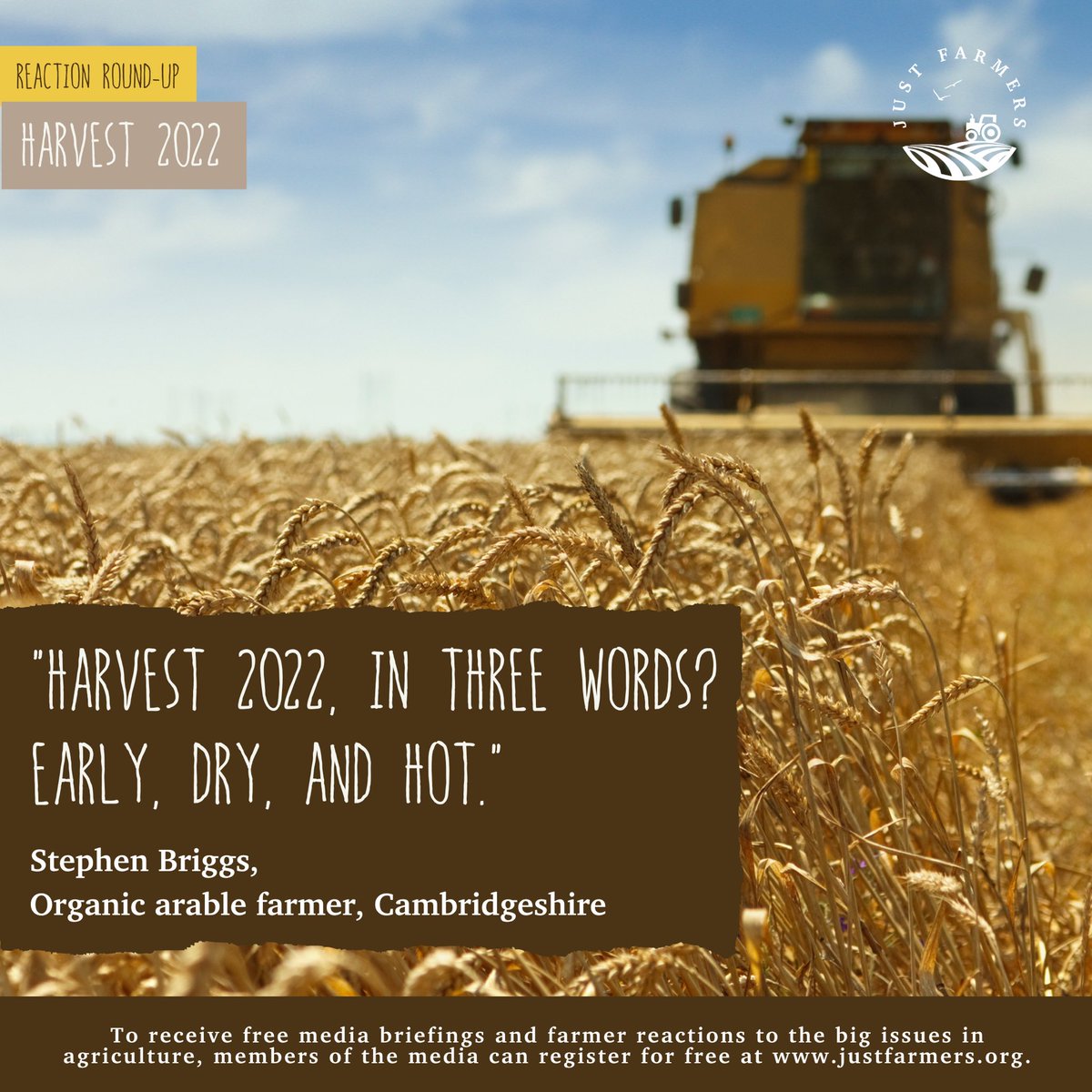 ATTENTION JOURNALISTS AND PROGRAMME MAKERS ❗️

We’ve taken a sweep of views on how #Harvest2022 is going from farmers across the country. 

To hear their thoughts, and potentially find your next story, sign up for FREE to our media database here: justfarmers.org/for-the-media/…