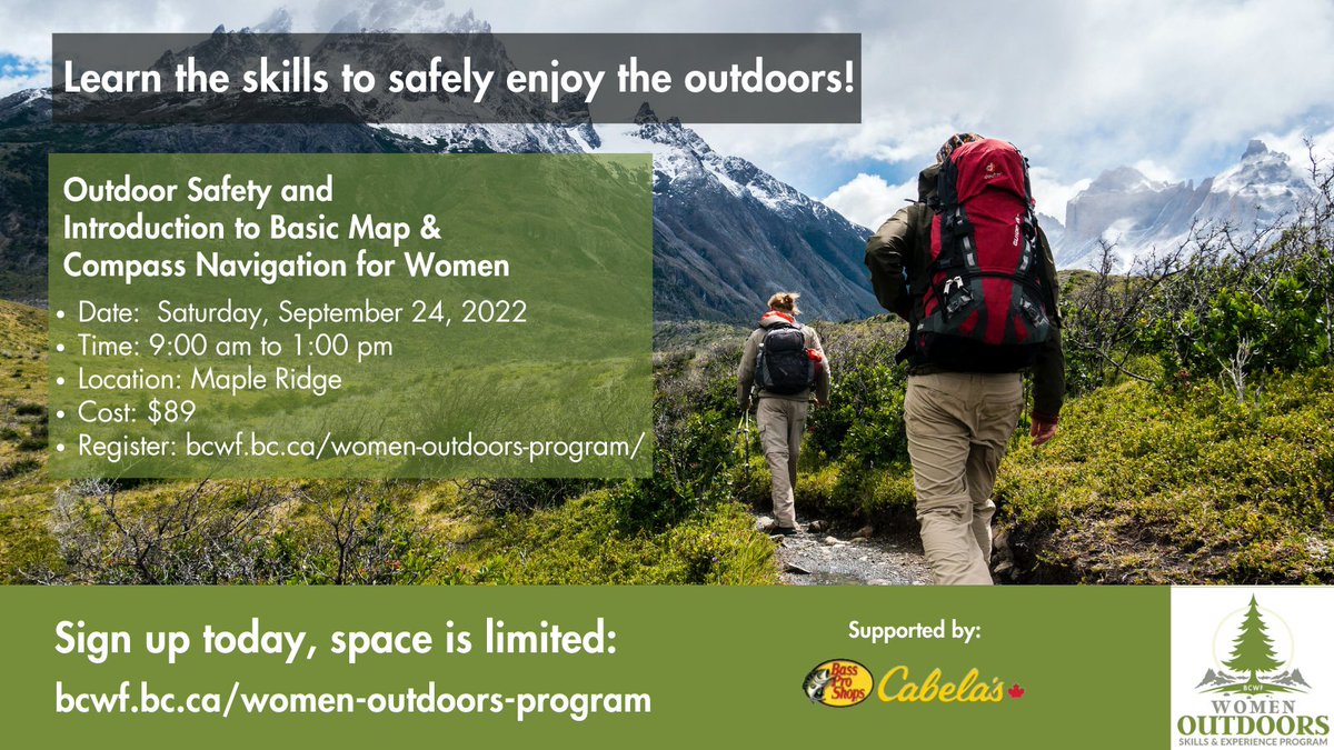 BCWildlife's tweet image. Registration is now open for the Outdoor Safety and Introduction to Basic Map &amp;amp; Compass Navigation for Women workshop. The Women Outdoors program aims to give women the confidence they need to experience the outdoors. Register here: bit.ly/3iCpdzX