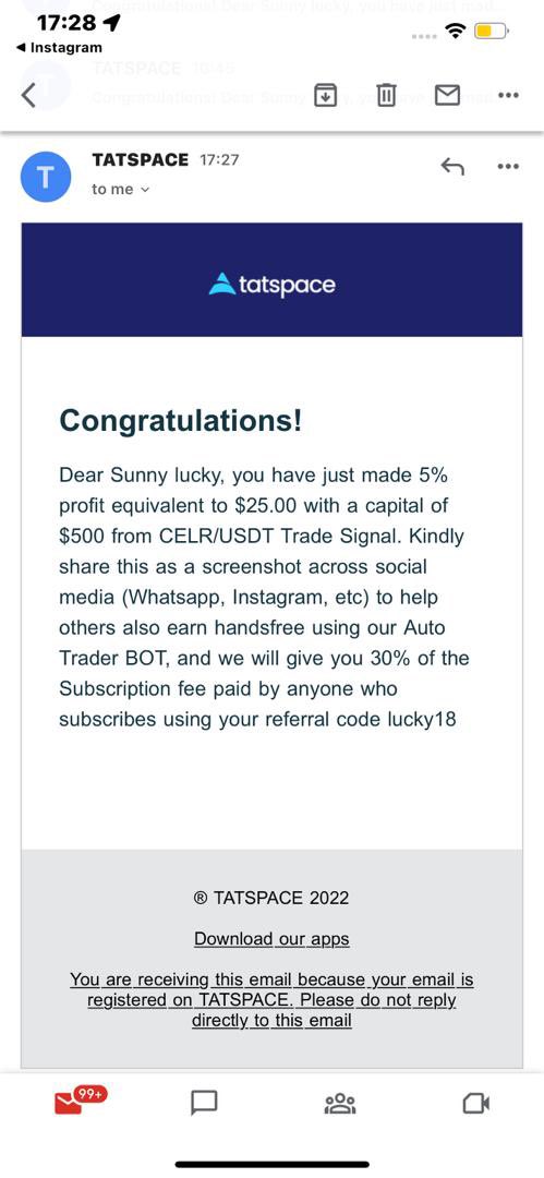 gaiuschibueze's tweet photo. You can subscribe to our TAT-AUTO TRADER BOT for $97 a month.
If you are subscribing with TATCOIN, you are paying 10% Less.
Download TATSPACE to enjoy handsfree Profit from Trading using our BOT. 
See our Success rate for the past 2 hours below.
App 👇
https://t.co/2y0rW6wuo1 https://t.co/jWVfwbizbg