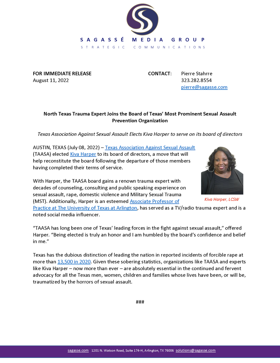 KivaLcsw's tweet photo. I am delighted to serve on this board and continue their commitment to eliminate sexual violence in Texas and fostering a culture that respects the fundamental rights and dignity of all. #taasa #tcfv https://t.co/ooEePtSDmJ