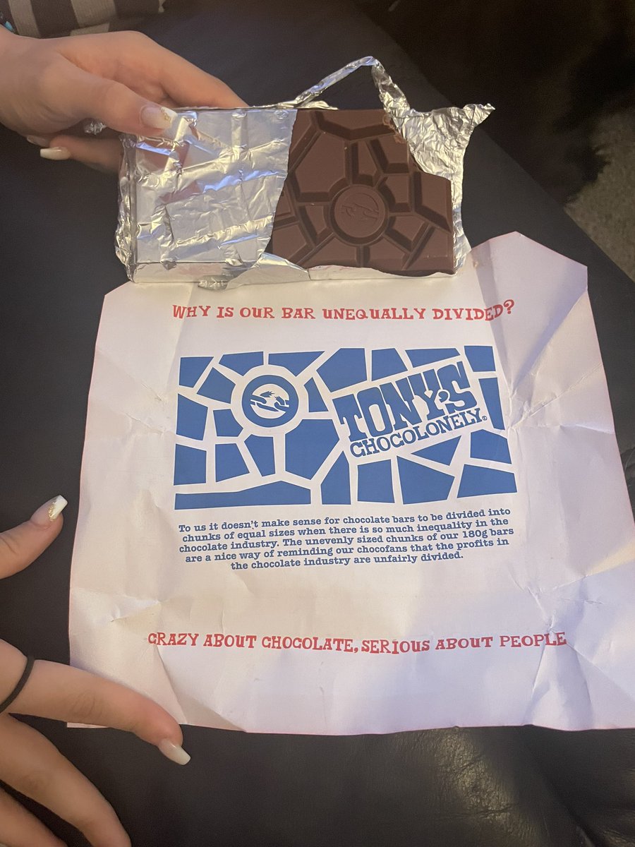 webbstarcharlie's tweet photo. Impressed with this! Had an educated convo with the 14yo daughter about chocolate companies being unethical compared to fair trade chocolate! Well done @TonysChocoUK_IE ❤️❤️ #teachthenextgeneration #makeinformedchoices https://t.co/hj7lAtHTMA