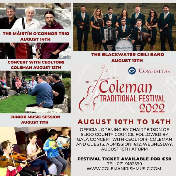 Coleman Music Centre (@colemancentre) on Twitter photo Our summer festival starts tonight! 8pm! €12 Admission
Opening with <a href="/sligococo/">Sligo County Council</a> Chairperson and Ceoltóirí Coleman 🎶
FULL WEEK TICKETS €50
Full details: facebook.com/Colemancentre/…
#Sligoevents #Irishmusic Our summer festival starts tonight! 8pm! €12 Admission
Opening with <a href="/sligococo/">Sligo County Council</a> Chairperson and Ceoltóirí Coleman 🎶
FULL WEEK TICKETS €50
Full details: facebook.com/Colemancentre/…
#Sligoevents #Irishmusic