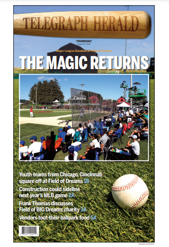TelegraphHerald's tweet photo. THE WAIT IS OVER! Don't miss our special keepsake editions of the Telegraph Herald today and tomorrow, featuring exclusive coverage of the MLB game at the Field of Dreams. Get yours now at our booth in Dyersville's City Square or wherever the TH is sold. #MLBFOD https://t.co/gK3YyRszac
