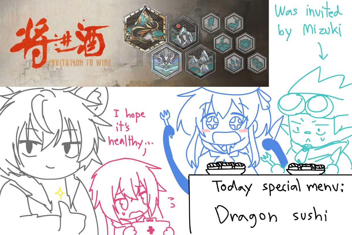Ngl the dragon boss is really hard I keep dying when he shoot lasers X_X (Ethan is the MVP of the event, so I draw him here) (And Jaye is the best sushi man)