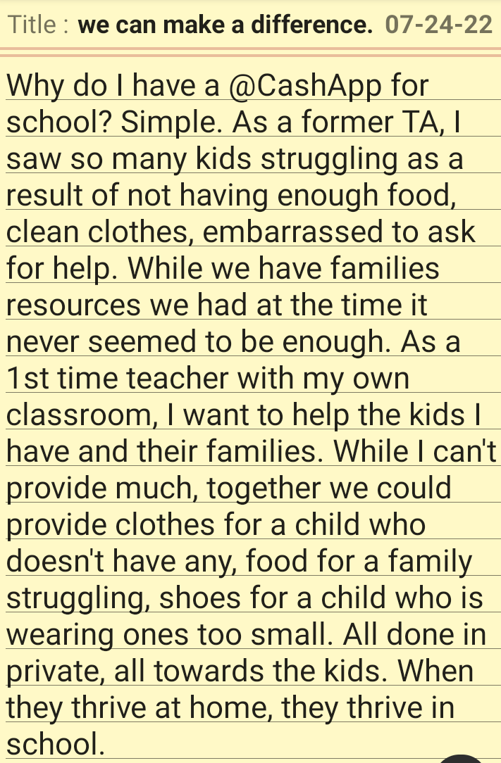 loves2teach1's tweet photo. PLEASE RT, haven't received anything from my list/donations for our classroom pantry. ANY help is appreciated. Walmart is having a great sale that I can stock up on. Any donations or even a eGift card would help this teacher &amp; my classroom kids out tremendously $LearningAccount https://t.co/Gu0BUhPqCb