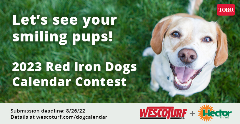 wescoturf's tweet photo. Wesco Turf customers...Enter your canine companion in the 2023 Red Iron Dogs Calendar Photo Contest! Be creative, have some fun, and by all means, show off your dog and your Toro equipment. #RedIronDogs submission deadline: 8/26 - Learn more at https://t.co/54JRTyJ3lc https://t.co/4oVdtEEMfZ