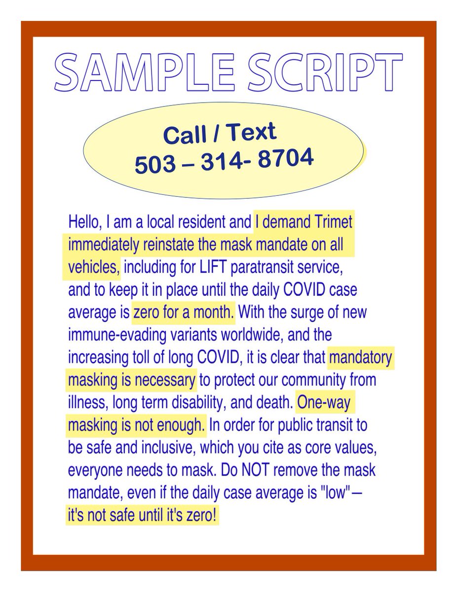 We found the man who has the most influence regarding the mask policy at Trimet.

It has been over a month since we began campaigning for the return of the mask mandate in all Trimet vehicles. We ask for people to give him a call or text and to share these flyers.