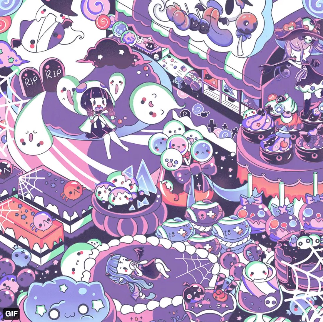 Just purchased 2 editions of "SPOOKY TOWN" by <a href="/miwvox_nft/">MeawMiw.Tez</a>. Love the colours, and the animation makes it all the more special.