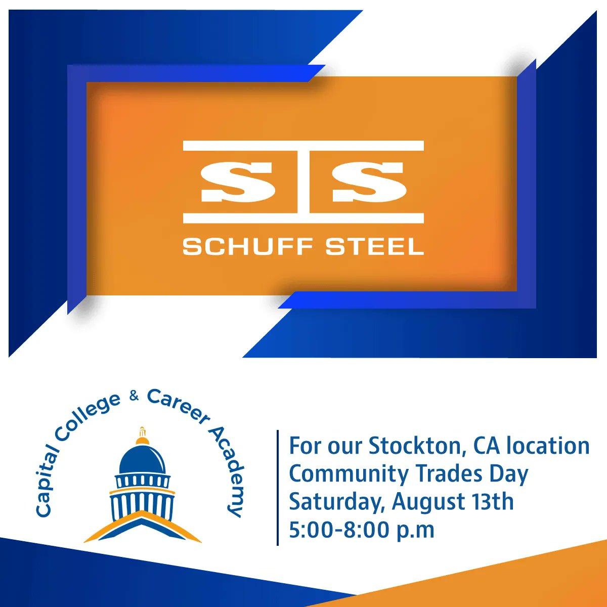 If you’re located near our Stockton, CA location, join us for <a href="/capitalcollege1/">capital college</a>‘s Community Trades Day this Saturday, August 13th from 5:00-8:00 p.m. at 501 Arden Way in Sacramento. We are interviewing and hiring on the spot!