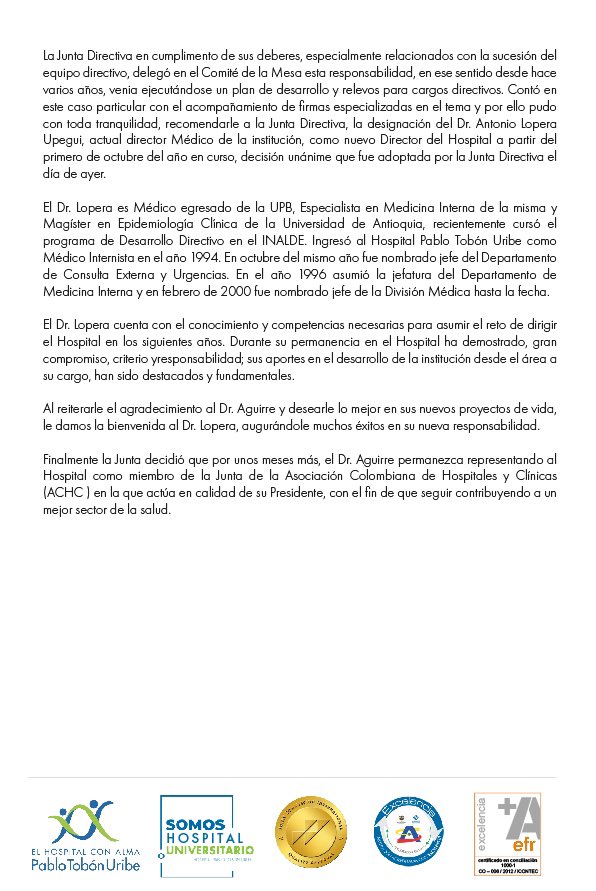 Andrés Aguirre (@andresaguirrem) on Twitter photo He tomado la decisión de culminar mi labor en <a href="/HPTU/">Hospital Pablo Tobón Uribe</a> Estaré hasta el 30 de septiembre. Mi admiración por nuestros colaboradores que me han hecho brillar con su servicio con alma. He tomado la decisión de culminar mi labor en <a href="/HPTU/">Hospital Pablo Tobón Uribe</a> Estaré hasta el 30 de septiembre. Mi admiración por nuestros colaboradores que me han hecho brillar con su servicio con alma.