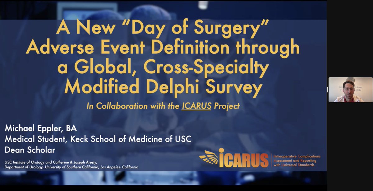 🤓Our outstanding #ResearchScholar @MichaelEppler7 discusses the consensus for a standard cross-specialty definition of 'Day-of-Surgery' #AdverseEvents 

🌍 5000 surgeons and anesthesiologists 
🏥 4000 institutions
1️⃣1️⃣1️⃣ Countries
✅>95% agreement

@me4_so #some4surgery @USC