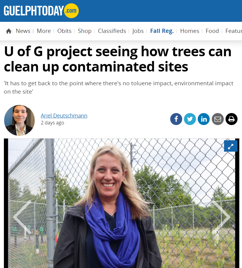 One Health - U of Guelph (@onehealthuofg) on Twitter photo Spotlight on a U of Guelph research team in <a href="/GuelphToday/">GuelphToday</a>. <a href="/UofG_SES/">School of Environmental Sciences</a> <a href="/UofGuelphOAC/">Ontario Agricultural College</a>'s Kari Dunfield and <a href="/GuelphEng/">University of Guelph - College of Engineering</a> @UofGCEPS's Beth Parker; both #OneHealth affiliated faculty members, are studying how trees can be used to clean up a local contaminated site: tinyurl.com/y5spbm9e Spotlight on a U of Guelph research team in <a href="/GuelphToday/">GuelphToday</a>. <a href="/UofG_SES/">School of Environmental Sciences</a> <a href="/UofGuelphOAC/">Ontario Agricultural College</a>'s Kari Dunfield and <a href="/GuelphEng/">University of Guelph - College of Engineering</a> @UofGCEPS's Beth Parker; both #OneHealth affiliated faculty members, are studying how trees can be used to clean up a local contaminated site: tinyurl.com/y5spbm9e