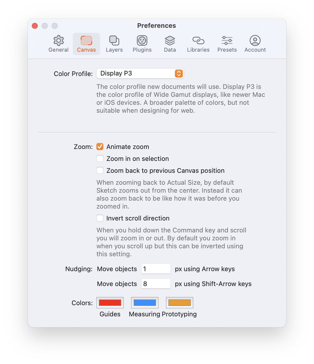 lickability's tweet image. If you’re not already using an 8pt grid in your designs, @sketch makes it super easy to get into the habit with a configurable nudge shortcut. Set it up in the Canvas Preferences, under “Nudging” 👇 #iOSDevTips