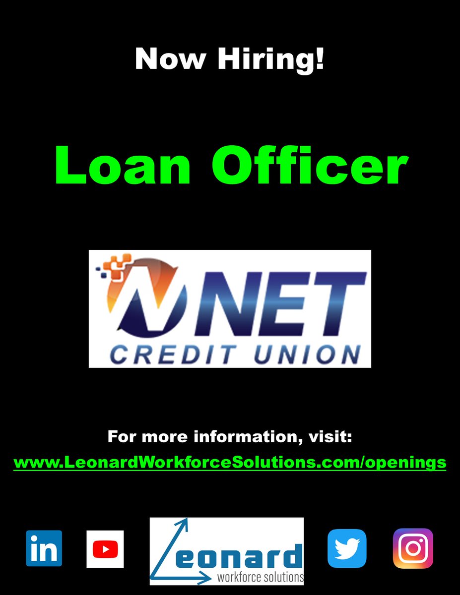 thebillleonard's tweet photo. π New Job Opportunity π
#LeonardWorkforceSolutions is now #recruiting a #LoanOfficer for my client, @NETCreditUnion.
π For more information, to apply, or to subscribe for job notifications, visit: https://t.co/kZtyfNMwBO
#recruiter #hiring #Scranton #executiverecruiter https://t.co/zuAZbmbxhr
