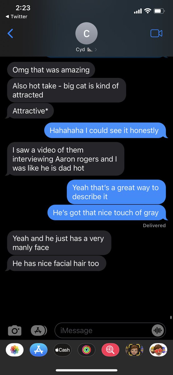corey_schaefer's tweet photo. Texting my wife this afternoon and uh should I be worried @BarstoolBigCat? She must have heard you’re a big physical presence. I do love how she classified it as a “hot take.” @PFTCommenter @hen_ease https://t.co/MUgeHKKUoC