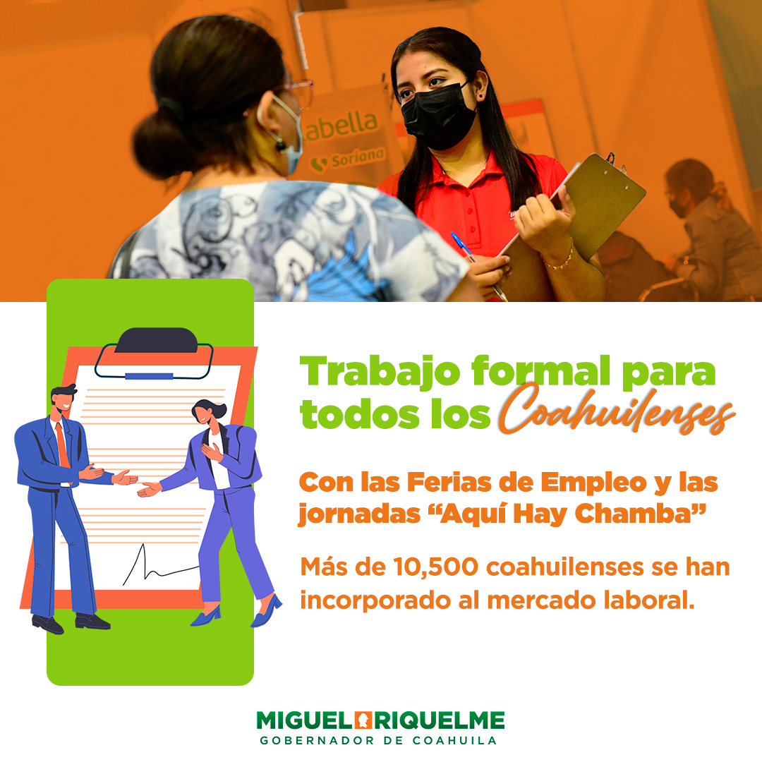 Con trabajo, dedicación y entereza ganamos el sustento de nuestras familias. Por eso impulsamos espacios de enlace entre quienes ofertan vacantes laborales con los buscadores de empleo. ¡Coahuila es tierra de oportunidades!