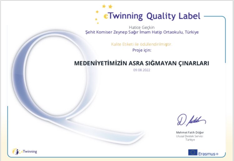 hakikathanem's tweet photo. 🏆🏆 Medeniyetimizin Asra Sığmayan Çınar’ları Projemiz, eTwinning ulusal kalite etiketi ile ödüllendirildi. 

Hatice GEÇKİN

#eTwinning #eTwinningTürkiye #eTwinningİstanbul #eTwinningAtaşehir #eTwinningKaliteEtiketi #KaliteEtiketi https://t.co/JCXeqfzcd9