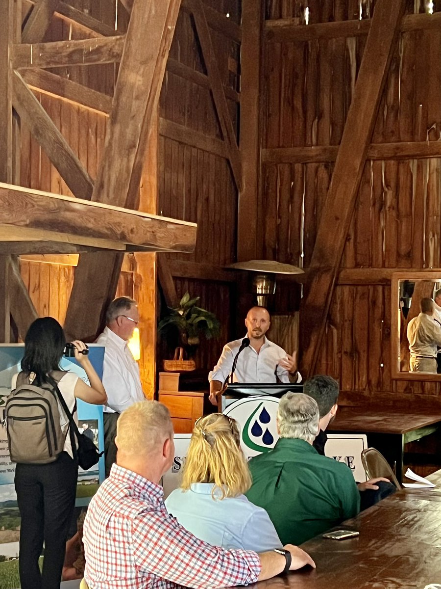 NYSDEC's tweet photo. Together with @nyagandmarkets Commissioner Richard Ball, @NYSDEC Commissioner @BasilSeggos was pleased to award Greenfield Farms in #Skaneateles with the AEM-Leopold Award recognizing the farm’s leading conservation efforts helping to protect water quality &amp; combat climate change https://t.co/eApWRp2uQG