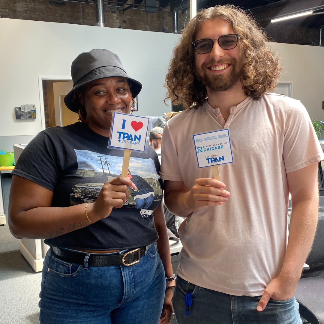 We can't wait to see you! Here is Adrienne, TPAN's Mgr of Housing &amp; Retention and Jacob, Housing Technician. You can find them at Rewired Pizza Cafe &amp; Bar (1100 W Thorndale Ave, Chicago) as they welcome (and thank) diners supporting Dining Out For Life Chicago!
#DOFLchi