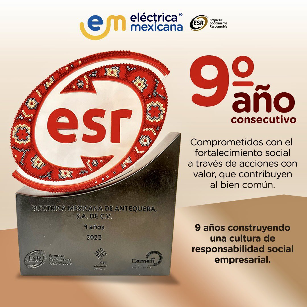 Con gran honor compartimos la obtención por 9º año consecutivo del distintivo "Empresa Socialmente Responsable", seguimos trabajando en favor de una cultura de responsabilidad social empresarial, siendo nuestro valor agregado, la causa común en nuestras estrategias de negocios.